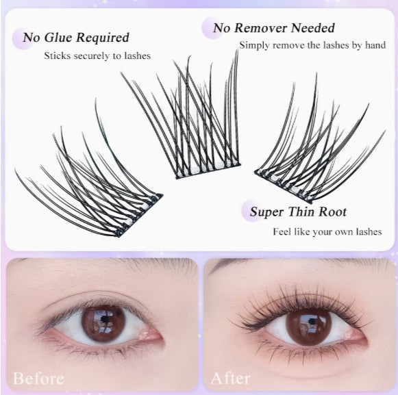 120-Piece False Eyelash Kit – Natural C-Curve Cluster Lashes | Self Adhesive, 10-12mm