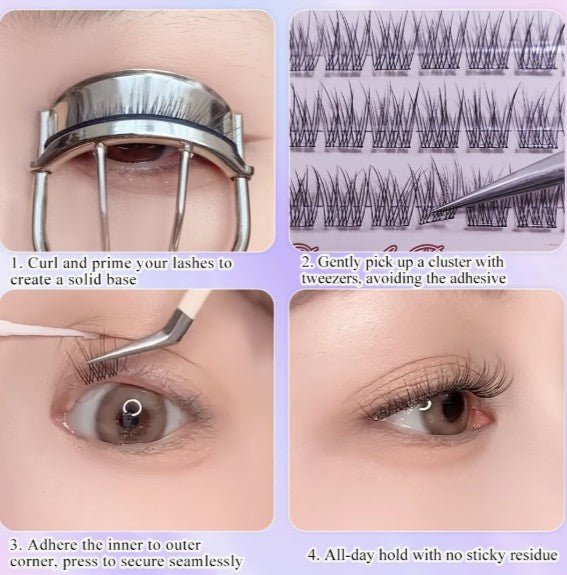120-Piece False Eyelash Kit – Natural C-Curve Cluster Lashes | Self Adhesive, 10-12mm