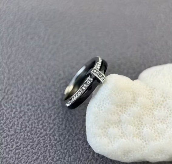 Double Hoop Ring | Stainless Steel Black Ceramic