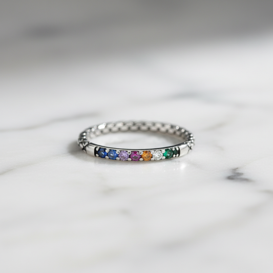 Vintage Colourful Stacking Ring – White Marble Redo